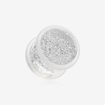 A Pair of Glitter Shimmer Acrylic Regs Ear Gauge Plug-Clear Gem
